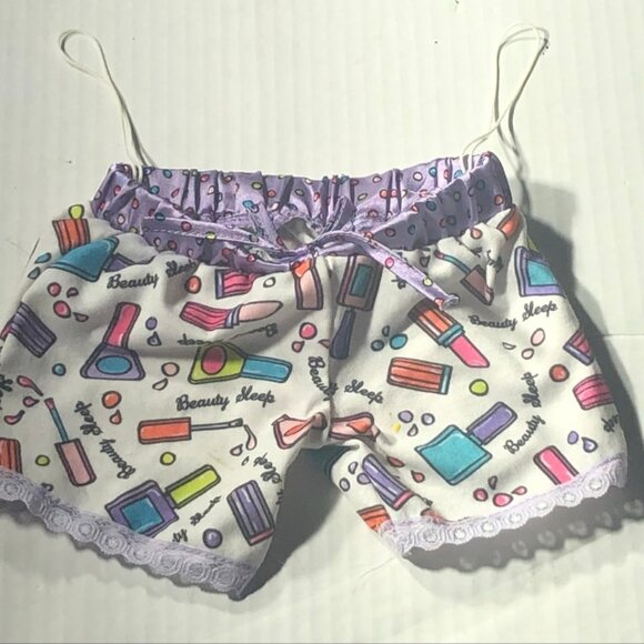Build-A-Bear Pajama Set "Beauty Sleep" Top Shorts Bunny Slippers Purple/White OS - Picture 8 of 9